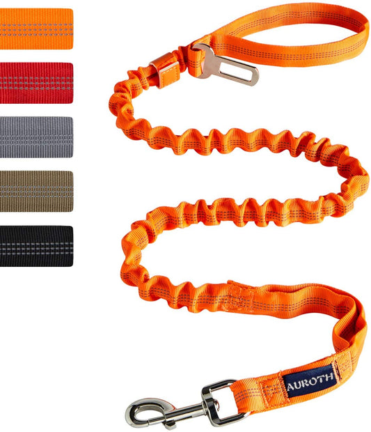 Dog Leash Large Dogs, Heavy Duty Dog Leash Bungee, No Pull Dog Leash for Shock Absorption, Orange Dog Training Leashes for Medium Large Breed Dogs 6FT/4.5FT, 2 Padded Handles