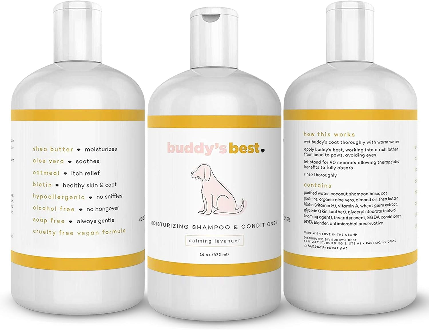 Dog Shampoo for Smelly Dogs - Skin-Friendly, Oatmeal Dog Shampoo and Conditioner for Dry and Sensitive Skin - Moisturizing Puppy Wash Shampoo, Calming Lavender Scent, 16Oz