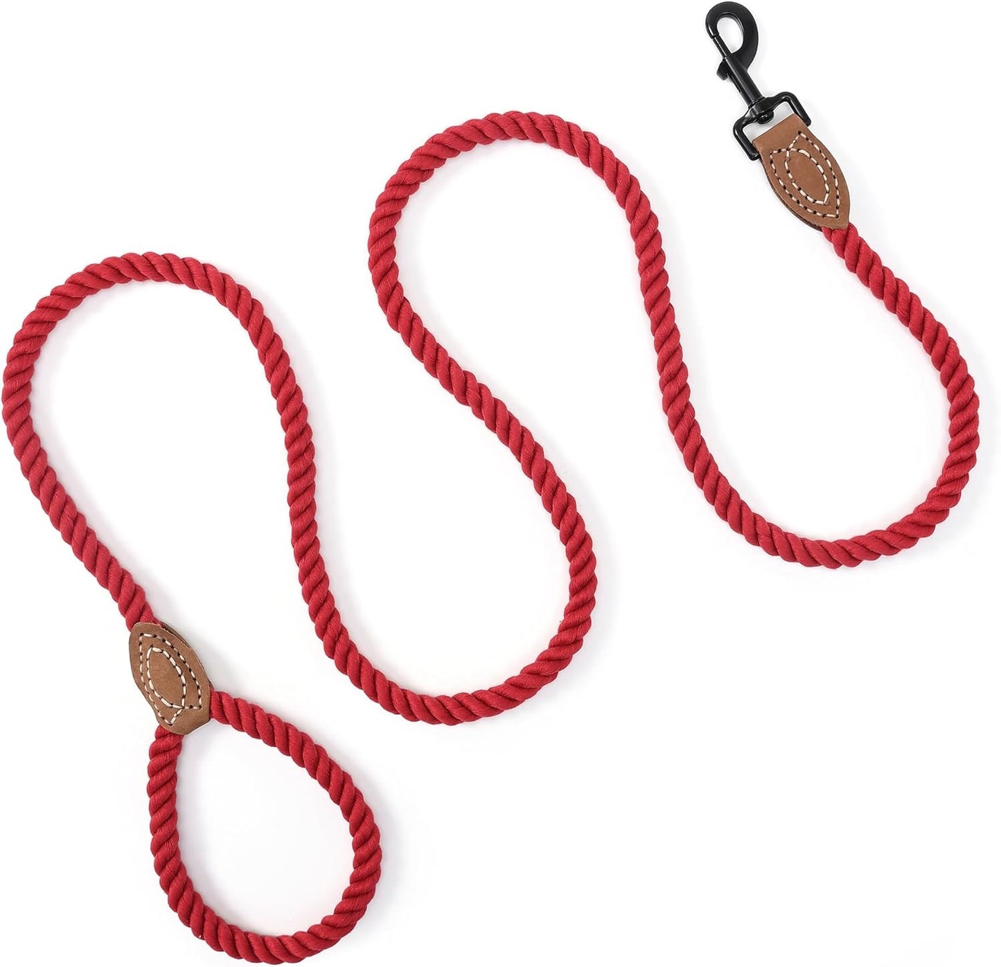 Dog Leash | Braided Cotton Rope Dog Leashes with Leather Tailor Tip | 5 Feet Dog Leash W Heavy Duty Metal Clasp | Wedding Dog Leash (Red, 60 Inches)