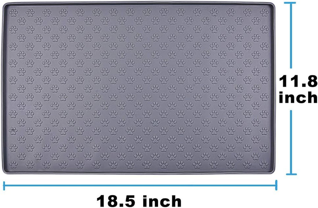 Dog Food Mat, Silicone Dog Cat Bowl Mat, Non Slip Pet Feeding Mat Waterproof Dog Placemat for Small Animals (18.5"X11.8", Grey Paw Pattern)