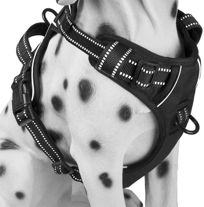 No Pull Dog Harness, Reflective Comfortable Vest Harness with Front & Back 2 Leash Attachments and Easy Control Handle Adjustable Soft Padded Pet Vest for Small to Large Dogs (Black,L)