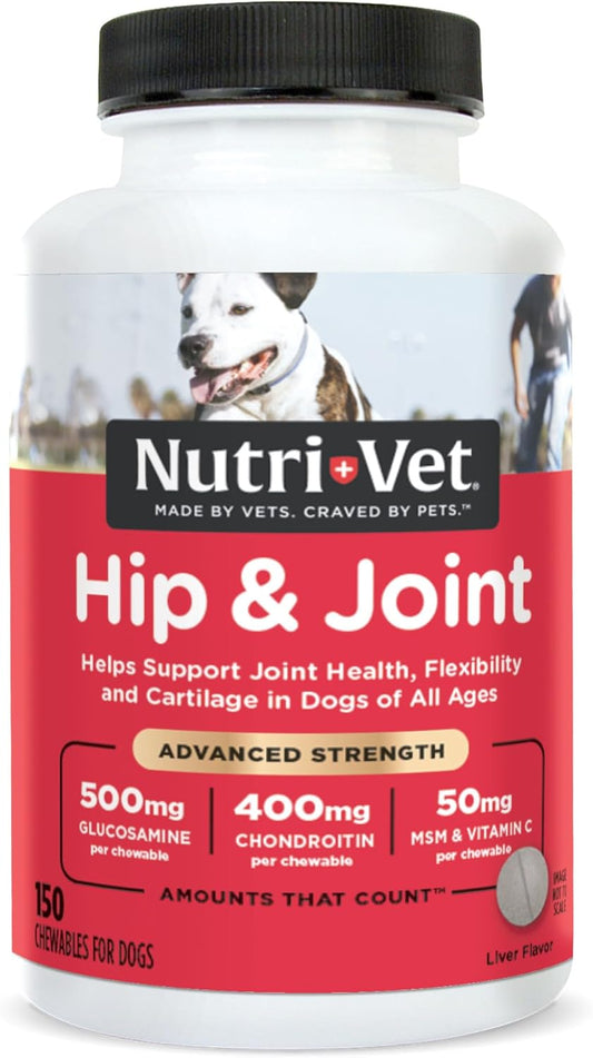 Advanced Strength Hip & Joint Chewable Dog Supplements- Formulated with Glucosamine & Chondroitin to Support Dog Cartilage & Mobility- 150 Tablets